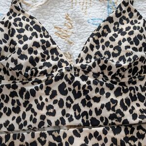 Leopard Print V-Neck Women’s Swimsuit Top And Bottom - Black on Cream